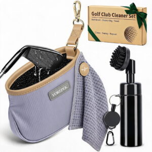 YOREPEK Golf Club Cleaner Bag, Golf Club Cleaning Kit with Magnetic Towel, Golf Club Brush with Retractable Clip, Golf Ball Cleaner, Fathers Day Golf Gifts for Men, Golf Accessories for Men, Gray