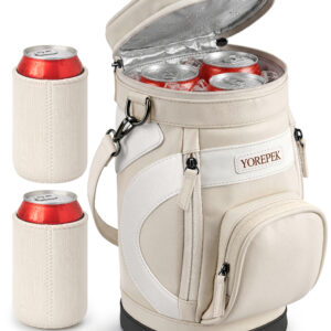 YOREPEK Golf Cooler Bag, Insulated Golf Bag Shaped Cooler Holds 6 Cans with 2 Can Sleeves Included, PU Leather Leak-Resistant Cooler Fits Discreetly in Golf Bags, Fathers Day Golf Gifts for Men Dad