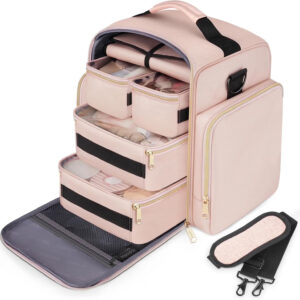 YOREPEK Large Travel Makeup Bag Organizer with 4 Removable Cases & 1 Jewelry Organizer Roll, Multiple Storage Pockets Cosmetic Bag Holds Toiletries/Skin Care/Hair Supplies/Brush, Gift for Women