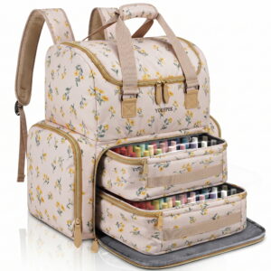 YOREPEK Nail Polish Organizer Case Backpack, Holds 96 to 100 Bottles (15ml/0.5 fl.oz), Nail Tech Bag for Supplies & UV Lamp, Nail Organizers and Storage, Ideal Nail Tech Gifts for Manicurist, Beige Floral