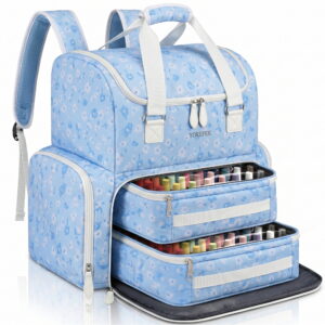 YOREPEK Nail Polish Organizer Case Backpack, Holds 96 to 100+ Bottles (15ml/0.5 fl.oz), Nail Bag for Nail Polish & Nail Lamp, Nail Supplies Storage for Manicurist, Gifts for Nail Techs, Blue Floral