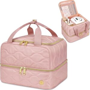 YOREPEK Nail Polish Organizer Case, Nail Supplies Storage Box Holds 42+ Bottles Nail Polish & Nail Lamp, Travel Nail Tech Carrying Case, Nail Kit Bag For Nail Stuff & Manicure Tools, Pink