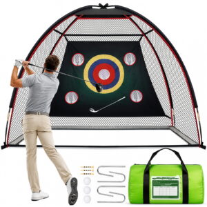 YOREPEK Golf Practice Net, 10 x 7 ft for Backyard Driving Real Golf Balls Reinforced 7-Strand High-Density Netting with Thickened Fiberglass Poles for Yard Games, Golf Gifts for Men, Dad, Husband