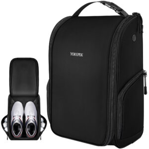 YOREPEK Golf Shoe Bag Men, Golf Accessories Bag with 3 Pockets for Socks Designed with a Buckle Top Carry Handle, Zippered Sport Shoe Carrier Bags with Ventilation, Golf Gifts for Men