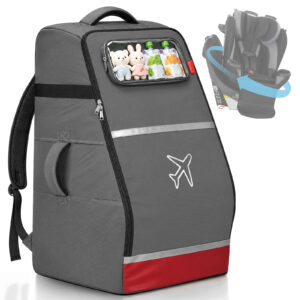 YOREPEK Padded Car Seat Travel Bag, Fits Evenflo Revolve 360 Carseat Large Car Seat Travel Backpack, with Extra Pockets for Infant Airplane Travel Essentials, Tracker Pocket for AirTag, Gray