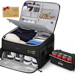 YOREPEK Upgraded Golf Trunk Organizer with Removable Insulated Pouch Golf Gifts for Men, Golf Organizer with Dust-Proof Protective Layer, Multi-Compartment fit 2 Pairs of Shoes, Golfing Stuff